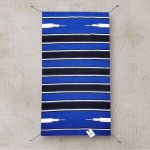 MUSTANG‎ Single Weave Cotton Navajo Style Rug - Blue - NEW!